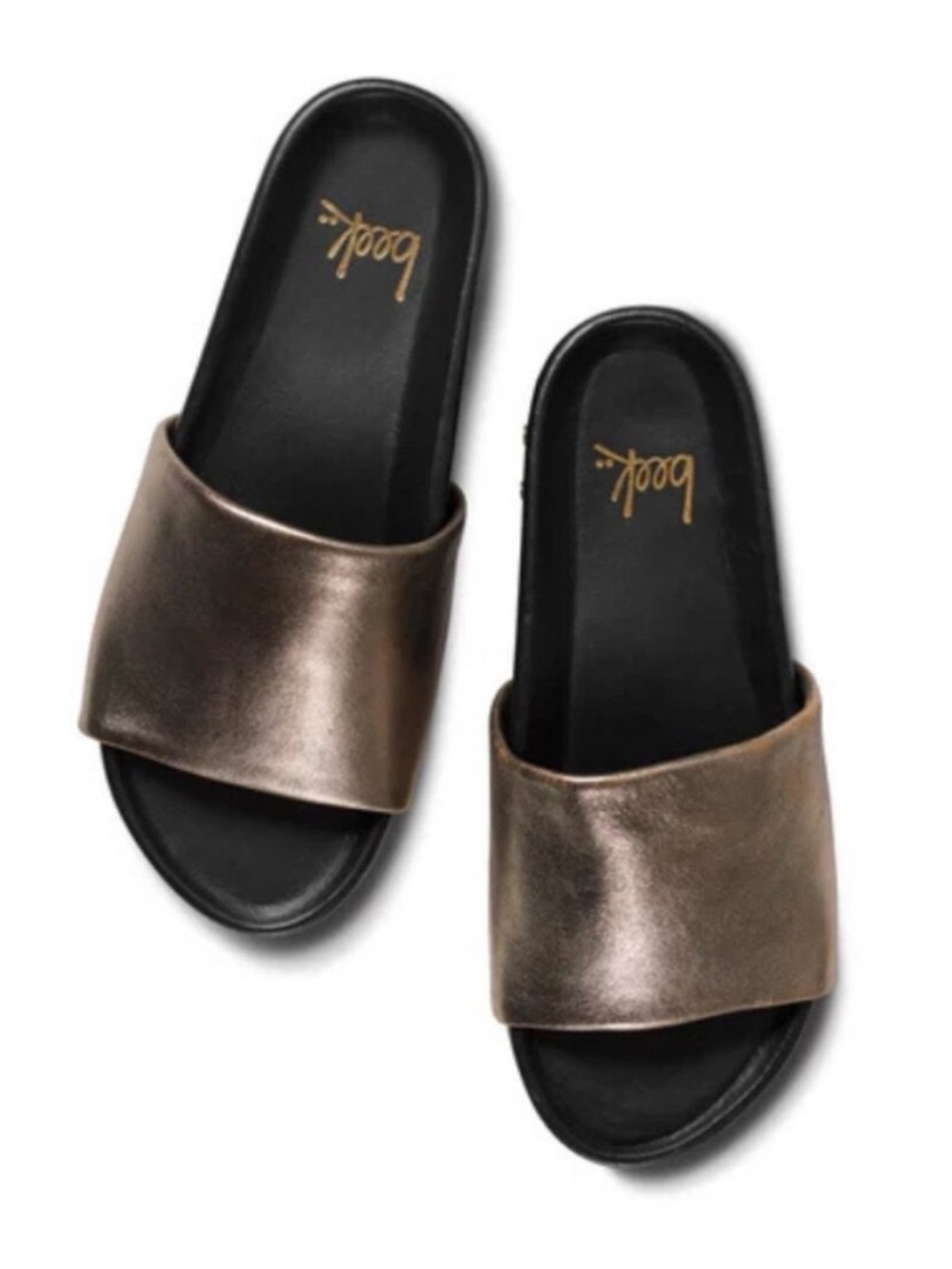 NEW Beek Pelican Slides Sandals Bronze Black Leather Size 8